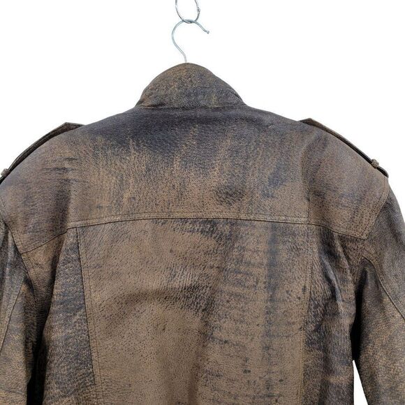 Vintage 80's Leather Jacket Flight Bomber Maverick Top Gun Distressed Brown XL - Picture 15 of 17